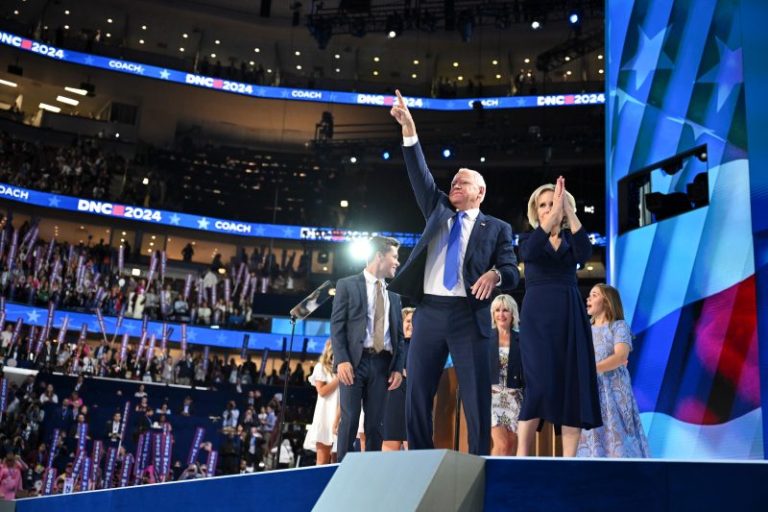 Tim Walz bolstered by Clinton, Pelosi and Oprah in formal debut as Harris’s VP